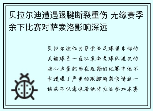 贝拉尔迪遭遇跟腱断裂重伤 无缘赛季余下比赛对萨索洛影响深远 贝拉尔迪遭遇跟腱断裂重伤 无缘赛季余下比赛对萨索洛影响深远